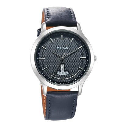 Titan Karishma Quartz Analog Blue Dial Leather Strap Watch for Men-1825SL14/NT1825SL14 