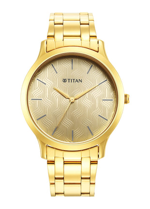 Titan Karishma Quartz Analog Champagne Dial Gold Stainless Steel Strap Watch for Men - NT1825YM03 