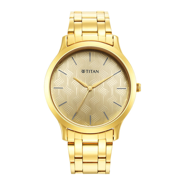 Titan Karishma Quartz Analog Champagne Dial Gold Stainless Steel Strap Watch for Men - NT1825YM03 