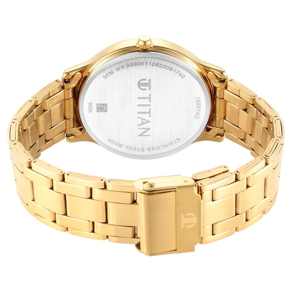 Titan Karishma Quartz Analog Champagne Dial Gold Stainless Steel Strap Watch for Men - NT1825YM03 