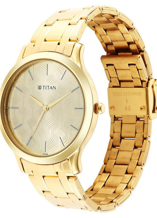 Titan Karishma Quartz Analog Champagne Dial Gold Stainless Steel Strap Watch for Men - NT1825YM03 