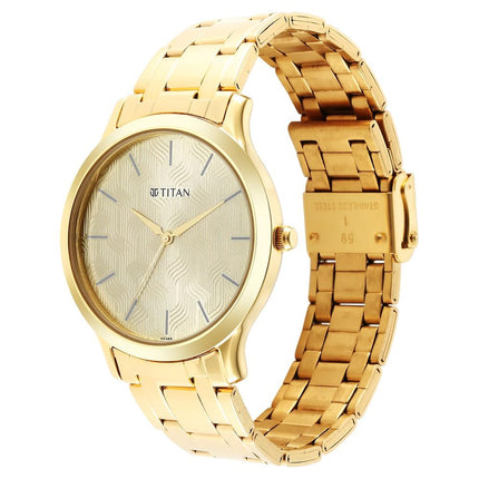 Titan Karishma Quartz Analog Champagne Dial Gold Stainless Steel Strap Watch for Men - NT1825YM03 
