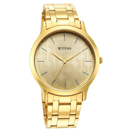 Titan Karishma Quartz Analog Champagne Dial Gold Stainless Steel Strap Watch for Men - NT1825YM03 
