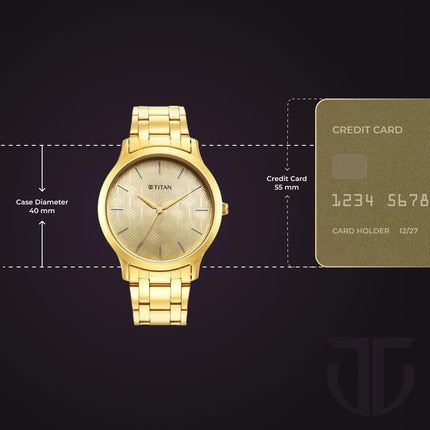 Titan Karishma Quartz Analog Champagne Dial Gold Stainless Steel Strap Watch for Men - NT1825YM03 