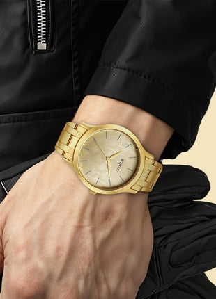 Titan Karishma Quartz Analog Champagne Dial Gold Stainless Steel Strap Watch for Men - NT1825YM03 