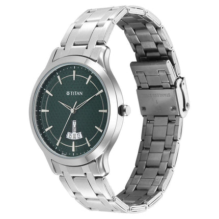 Titan Karishma Quartz Analog Green Dial Stainless Steel Strap Watch for Men-1825SM11/NT1825SM11 