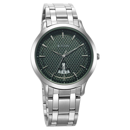 Titan Karishma Quartz Analog Green Dial Stainless Steel Strap Watch for Men-1825SM11/NT1825SM11 