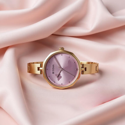 Titan Karishma Quartz Analog Lavender Dial Rose Gold Stainless Steel Strap Watch for Women - NT2702WM02 