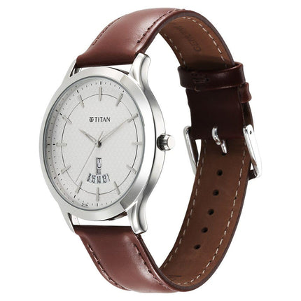 Titan Karishma Quartz Analog Silver Dial Leather Strap Watch for Men-1825SL15 