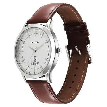 Titan Karishma Quartz Analog Silver Dial Leather Strap Watch for Men-1825SL15 
