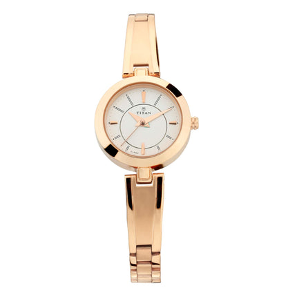 Titan Karishma Quartz Analog White Dial Rose Gold Metal Strap Watch For Women - NT2598WM01 