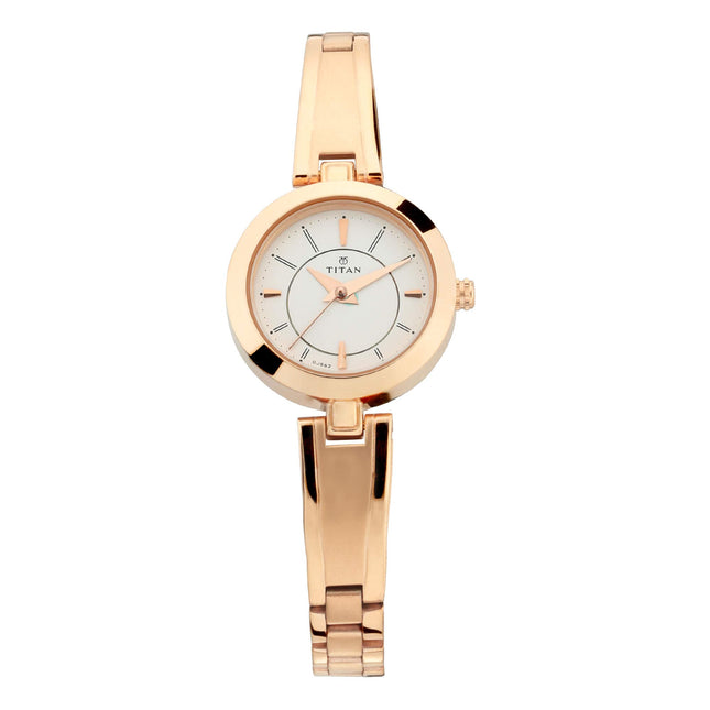 Titan Karishma Quartz Analog White Dial Rose Gold Metal Strap Watch For Women - NT2598WM01 