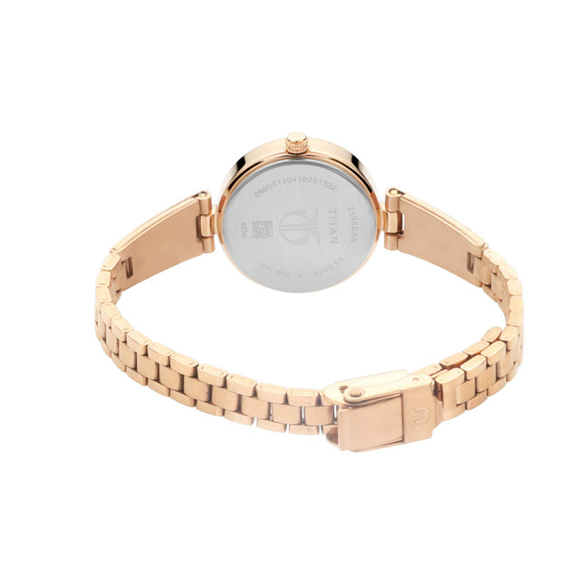 Titan Karishma Quartz Analog White Dial Rose Gold Metal Strap Watch For Women - NT2598WM01 