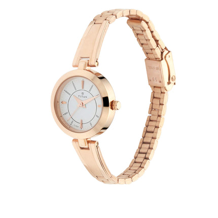Titan Karishma Quartz Analog White Dial Rose Gold Metal Strap Watch For Women - NT2598WM01 