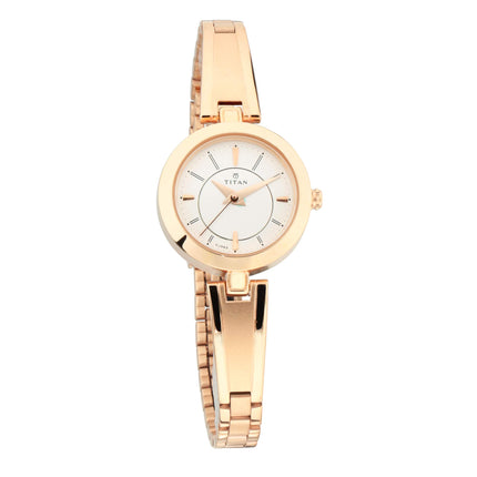 Titan Karishma Quartz Analog White Dial Rose Gold Metal Strap Watch For Women - NT2598WM01 