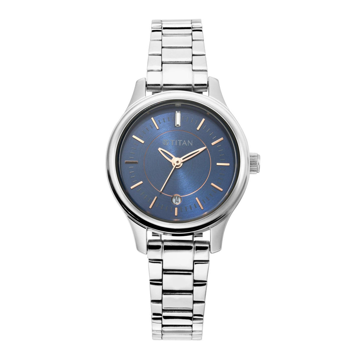 Titan Karishma Quartz Analog with Date Midnight Blue Dial Silver Metal Strap Watch for Women - NT2638SM01 