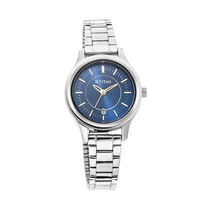 Titan Karishma Quartz Analog with Date Midnight Blue Dial Silver Metal Strap Watch for Women - NT2638SM01 