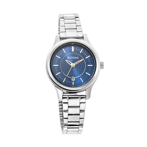 Titan Karishma Quartz Analog with Date Midnight Blue Dial Silver Metal Strap Watch for Women - NT2638SM01 