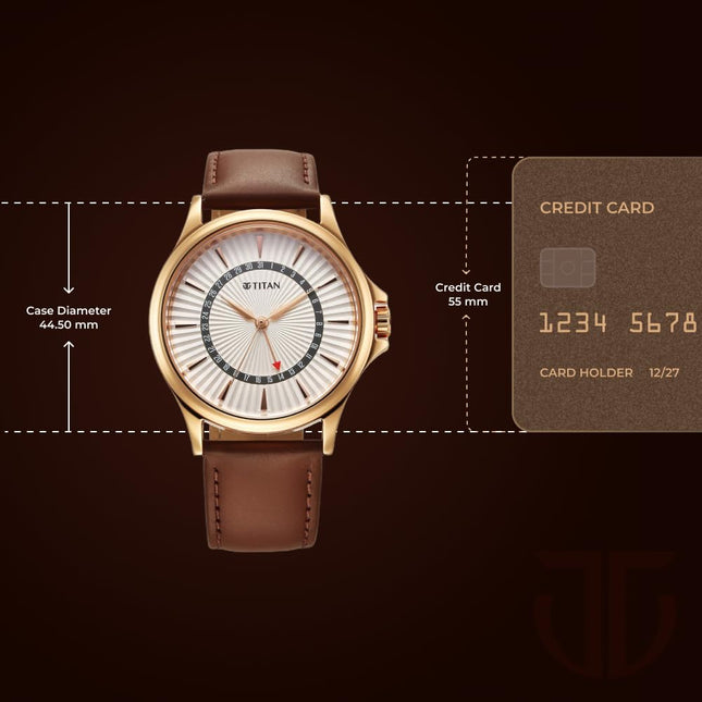 Titan Karishma Quartz Analog with Date Silver Dial Leather Strap Watch for Men 