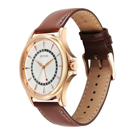 Titan Karishma Quartz Analog with Date Silver Dial Leather Strap Watch for Men 
