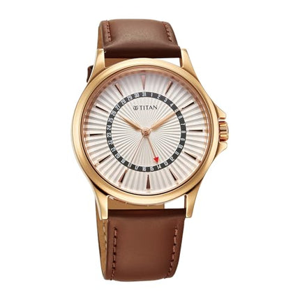Titan Karishma Quartz Analog with Date Silver Dial Leather Strap Watch for Men 