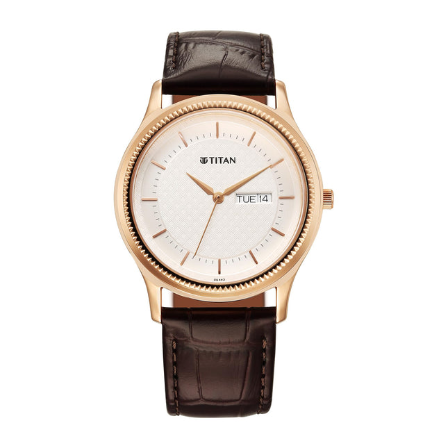 Titan Karishma Quartz Analog with Day and Date Silver Dial Leather Strap Watch for Men 