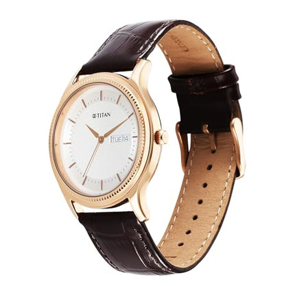 Titan Karishma Quartz Analog with Day and Date Silver Dial Leather Strap Watch for Men 