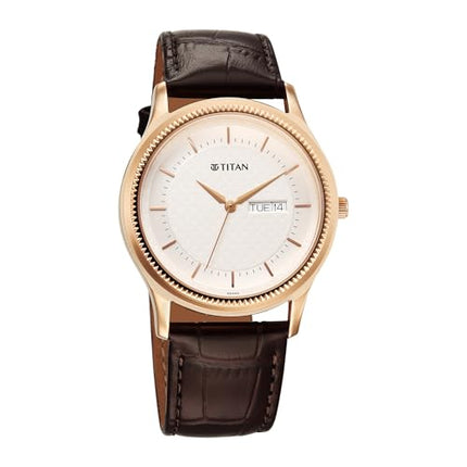 Titan Karishma Quartz Analog with Day and Date Silver Dial Leather Strap Watch for Men 