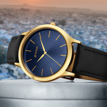 Titan Karishma Radiance Blue Dial Analog Leather Strap Watch for Men-NS1825YL05 
