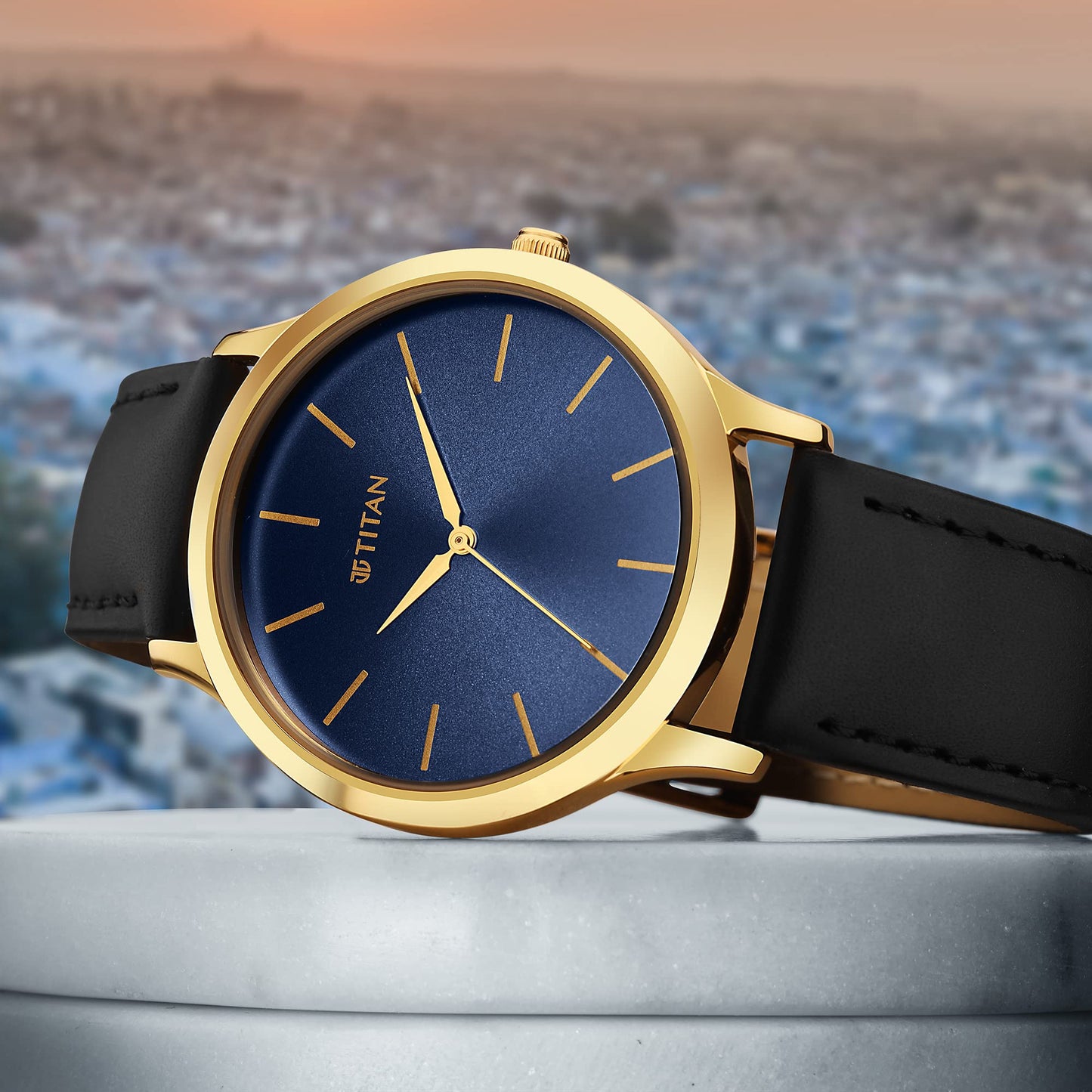 Titan Karishma Radiance Blue Dial Analog Leather Strap Watch for Men-NS1825YL05 