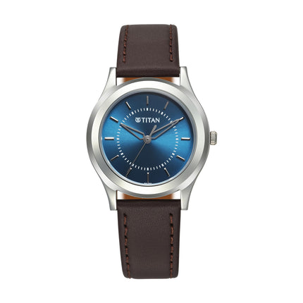 Titan Karishma Zing Quartz Analog Blue Dial Brown Leather Strap Watch for Men - 1648SL01 