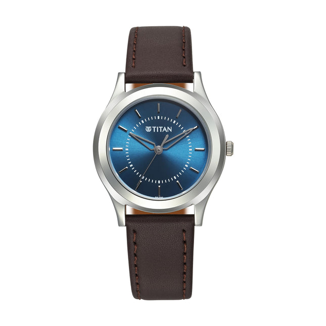 Titan Karishma Zing Quartz Analog Blue Dial Brown Leather Strap Watch for Men - 1648SL01 