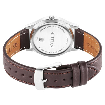 Titan Karishma Zing Quartz Analog Blue Dial Brown Leather Strap Watch for Men - 1648SL01 