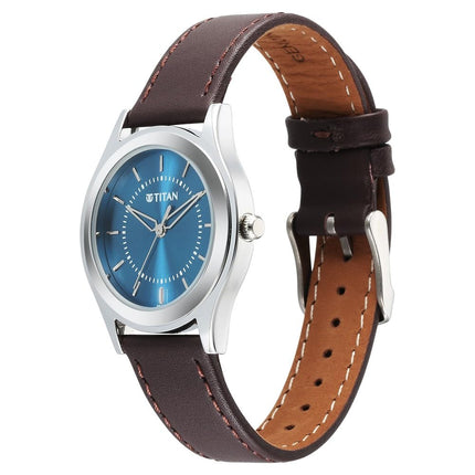 Titan Karishma Zing Quartz Analog Blue Dial Brown Leather Strap Watch for Men - 1648SL01 