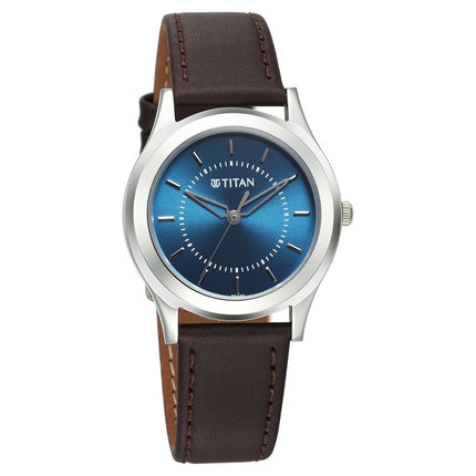 Titan Karishma Zing Quartz Analog Blue Dial Brown Leather Strap Watch for Men - 1648SL01 