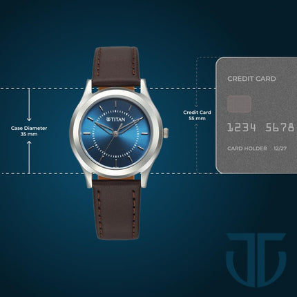 Titan Karishma Zing Quartz Analog Blue Dial Brown Leather Strap Watch for Men - 1648SL01 