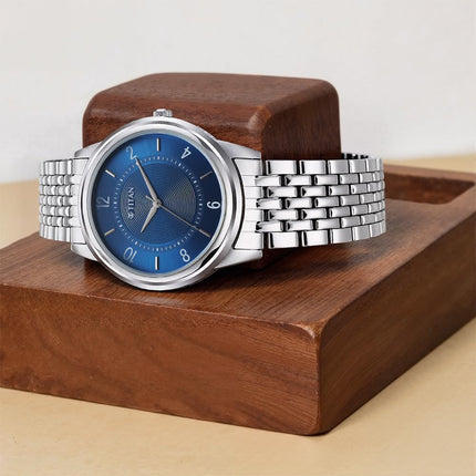 Titan Karishma Zing Quartz Analog Blue Dial Stainless Steel Strap Watch for Men-1638SM02 