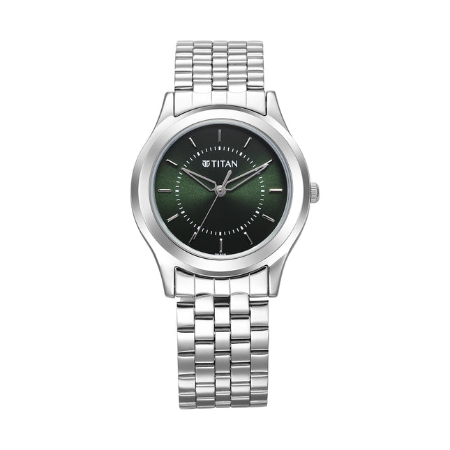 Titan Karishma Zing Quartz Analog Green Dial Silver Stainless Steel Strap Watch for Men - 1648SM01 
