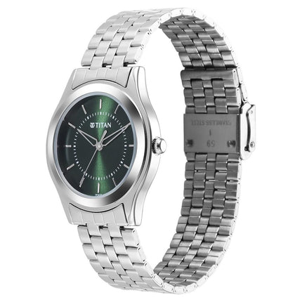 Titan Karishma Zing Quartz Analog Green Dial Silver Stainless Steel Strap Watch for Men - 1648SM01 