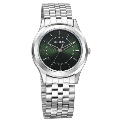 Titan Karishma Zing Quartz Analog Green Dial Silver Stainless Steel Strap Watch for Men - 1648SM01 