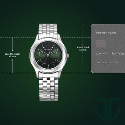 Titan Karishma Zing Quartz Analog Green Dial Silver Stainless Steel Strap Watch for Men - 1648SM01 