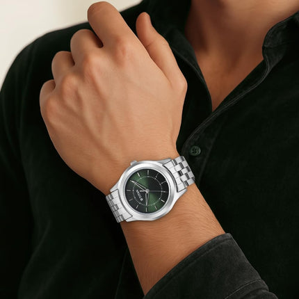 Titan Karishma Zing Quartz Analog Green Dial Silver Stainless Steel Strap Watch for Men - 1648SM01 