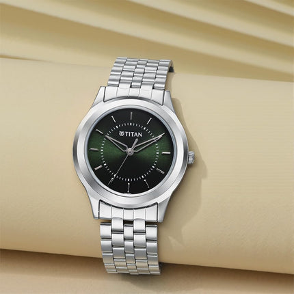 Titan Karishma Zing Quartz Analog Green Dial Silver Stainless Steel Strap Watch for Men - 1648SM01 