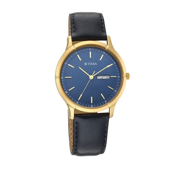 Titan Lagan Blue Dial Analog with Day and Date Leather Strap Watch for Men-NS1775YL02 