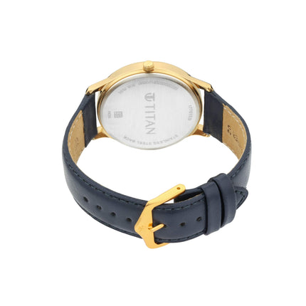 Titan Lagan Blue Dial Analog with Day and Date Leather Strap Watch for Men-NS1775YL02 