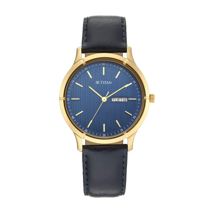 Titan Lagan Blue Dial Analog with Day and Date Leather Strap Watch for Men-NS1775YL02 