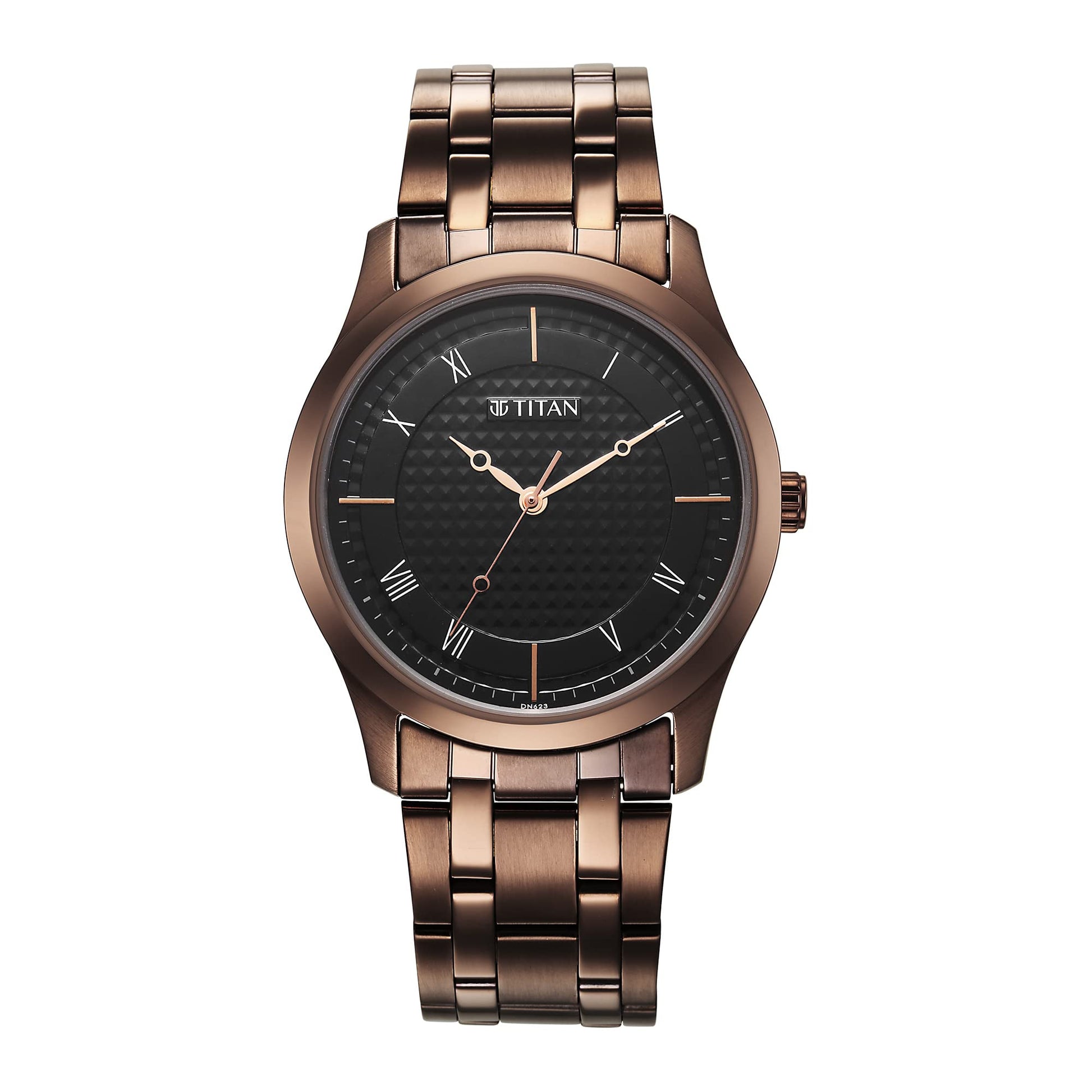 Titan Men Stainless Steel Analog Black Dial Casual Watch, Band Color-Brown 
