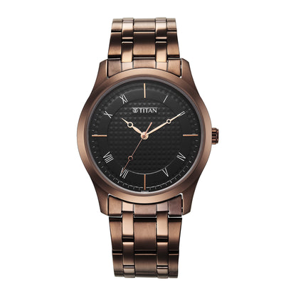 Titan Men Stainless Steel Analog Black Dial Casual Watch, Band Color-Brown 