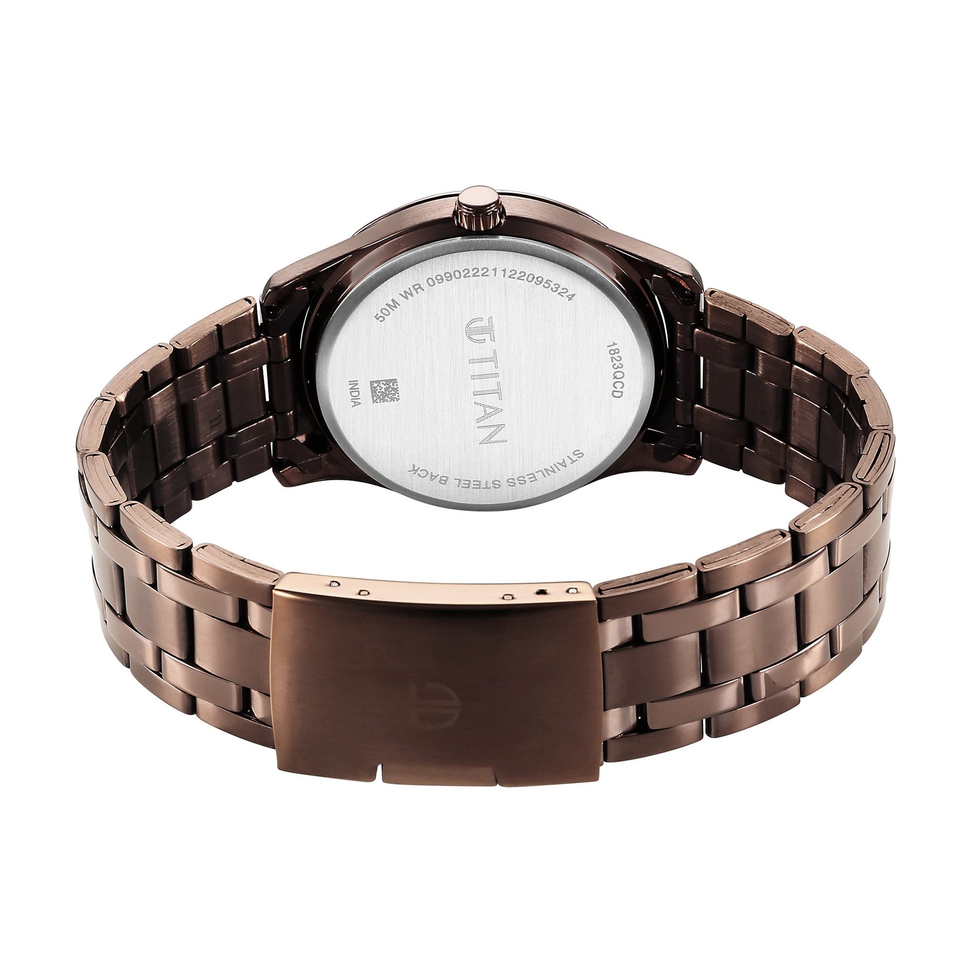 Titan Men Stainless Steel Analog Black Dial Casual Watch, Band Color-Brown 