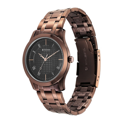 Titan Men Stainless Steel Analog Black Dial Casual Watch, Band Color-Brown 